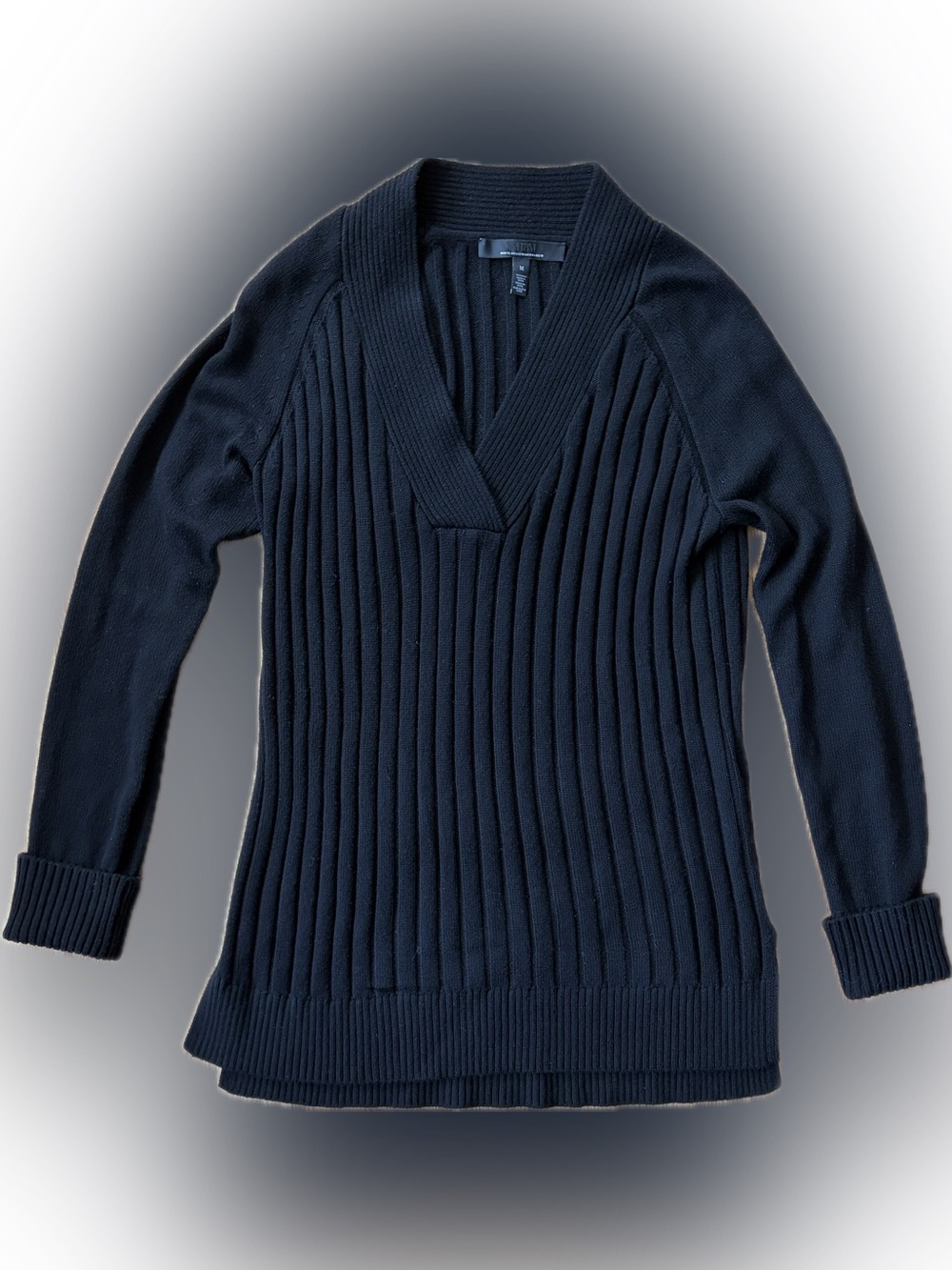 White House Black Market Navy Ribbed V-Neck Sweater